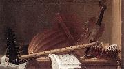 HUILLIOT, Pierre Nicolas Still-Life of Musical Instruments sf France oil painting reproduction
